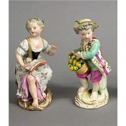 Figures, 2 items, China, Meissen, Germany, height 13 cm; repairs, minor nicks, 2.000,...