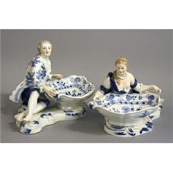 Figures with bowls, 2 items, China, Meissen, Germany, 19th centuryl, minor damages and repairs...