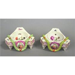 Salt shakers, 1 pair, China, Meissenlike stamps, Gustavian, length ca 13 cm, 4.000,...
