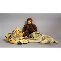 Soft toys, 3 items, Textile, Steiff, Germany, 20th century, monkey, kitten and tiger, height 40...