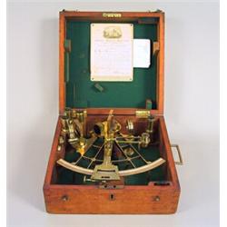 Sextant, Brass, Henry Hughes & Son, London, England 1902, certified nov 1902, in original box,...