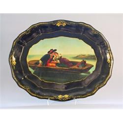 Tray, Painted metal, neo-rococo, 19th century, length 71 cm; wear, 2.000,...