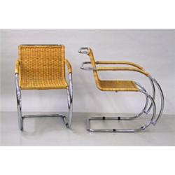 Armchairs, 1 pair, Steelpipe, plaited cane, designed by Ludvig Mies van der Rohe, 1927,, 6.00...