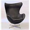 Image 1 : Easychair, Black leather designed by Arne Jacobsen, Denmark 1958, "Ägget", has never been used...