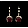 Image 1 : 15.24ctw Ruby and Diamond Earrings - 14KT Yellow Gold