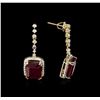 Image 2 : 15.24ctw Ruby and Diamond Earrings - 14KT Yellow Gold
