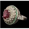Image 1 : 14KT White Gold 4.02ct Ruby, Emerald and Diamond Ring