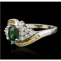 14KT White Gold 0.30ct Tsavorite, Yellow Sapphire and Diamond Ring