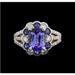 2.08ct Tanzanite, Blue Sapphire and Diamond Ring - 14KT White Gold