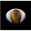 Image 1 : 7.80ct Tiger Eye and Diamond Ring - 14KT White Gold