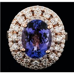 14KT Rose Gold 4.44ct Tanzanite and Diamond Ring