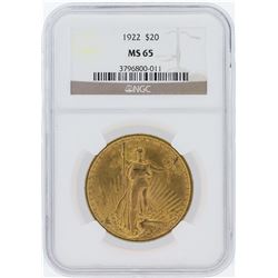 1922 NGC MS65 $20 St. Gaudens Double Eagle Gold Coin