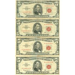 1963 $5 Red Seal Bill Lot of 4