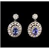 Image 1 : 1.60ctw Tanzanite and Diamond Earrings - 14KT Two-Tone Gold
