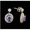 Image 2 : 1.60ctw Tanzanite and Diamond Earrings - 14KT Two-Tone Gold