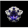 Image 1 : 4.82ct Tanzanite, Blue Sapphire and Diamond Ring - 14KT White Gold