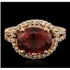 Image 2 : 14KT Rose Gold 4.10ct Rubellite and Diamond Ring