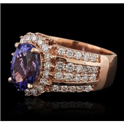 14KT Rose Gold 3.16ct Tanzanite and Diamond Ring