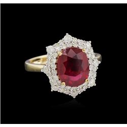 3.48ct Ruby and Diamond Ring - 14KT Yellow Gold