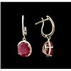 Image 2 : 8.74ctw Ruby and Diamond Earrings - 14KT Yellow Gold