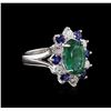 Image 1 : 2.65ct Emerald, Sapphire and Diamond Ring - 14KT White Gold
