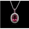 Image 1 : 14KT White Gold 4.70ct Tourmaline, Ruby and Diamond Pendant With Chain
