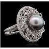 Image 1 : 14KT White Gold Pearl and Diamond Ring