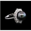 Image 2 : 11.50MM Pearl and Diamond Ring - 18KT White Gold