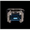 Image 1 : 3.50ct Blue Topaz and Diamond Ring - 14KT White Gold