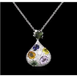 4.20ctw Sapphire and Diamond Pendant With Chain - 14KT White Gold