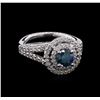 Image 1 : 1.19ct Fancy Dark Greenish Blue Diamond Ring - 14KT White Gold