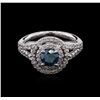 Image 2 : 1.19ct Fancy Dark Greenish Blue Diamond Ring - 14KT White Gold