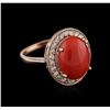 Image 2 : 14KT Rose Gold 5.36ct Coral and Diamond Ring