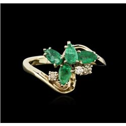 14KT Yellow Gold 0.92ct Emerald and Diamond Ring