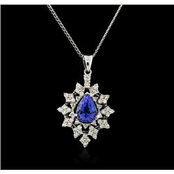 14KT White Gold 2.77ct Tanzanite and Diamond Pendant With Chain