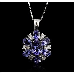 14KT White Gold 4.91ctw Tanzanite and Diamond Pendant With Chain