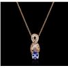 Image 2 : 14KT Rose Gold 0.72ct Tanzanite and Diamond Pendant With Chain
