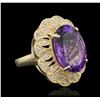 Image 1 : 14KT Yellow Gold 10.46ct Amethyst and Diamond Ring