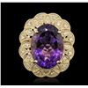 Image 2 : 14KT Yellow Gold 10.46ct Amethyst and Diamond Ring