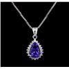 Image 1 : 4.39ct Tanzanite and Diamond Pendant With Chain - 14KT White Gold