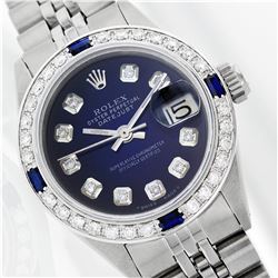 Rolex Stainless Steel Diamond and Sapphire DateJust Ladies Watch