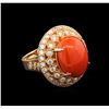 Image 2 : 7.92ct Red Coral and Diamond Ring - 14KT Rose Gold