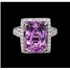 Image 2 : 9.05ct Kunzite and Diamond Ring - 14KT White Gold