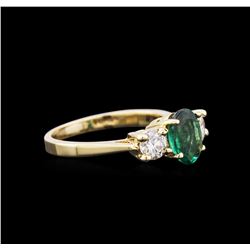 1.07ct Emerald and Diamond Ring - 14KT Yellow Gold