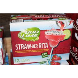 CASE OF 12 CANS OF BUD LIME STRAW-BER-RITA