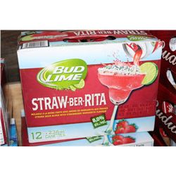 CASE OF 12 CANS OF BUD LIME STRAW-BER-RITA
