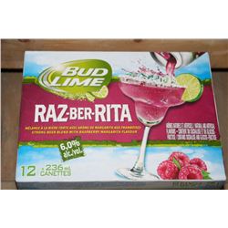 CASE OF 12 CANS OF BUD LIME RAZ-BER-RITA
