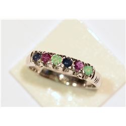 STERLING SILVER EMERALD, RUBY & SAPPHIRE RING