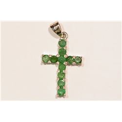 STERLING SILVER EMERALD 'CROSS' PENDANT