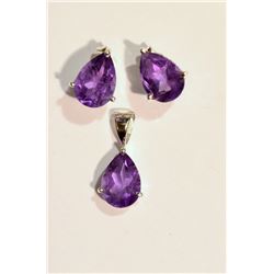 STERLING SILVER AMETHYST EARRINGS & PENDANT SET